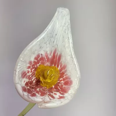 ART GLASS WHITE YELLOW STAMEN CALLA LILY LONG STEM FLOWER 14  Murano Style  • $22.97