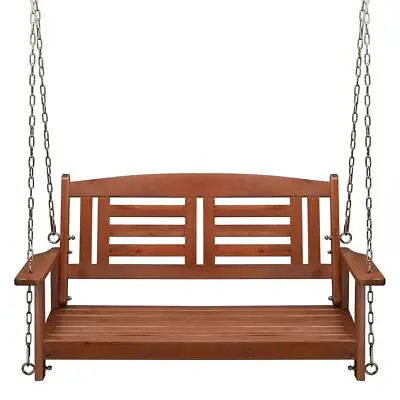 Outdoor 2 Person Porch Swing Bench Wooden Hanging Garden Patio Reddish-Brown • $77.99