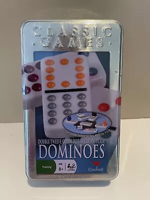 SEALED Cardinal Classic Games Double Twelve Color Dot Mexican Train Dominoes Tin • $29.95