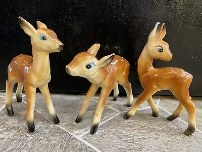 3 Vintage DEER FAWNS REINDEER Figurines HARD PLASTIC Faux Wood KITSCH Christmas • $59.99