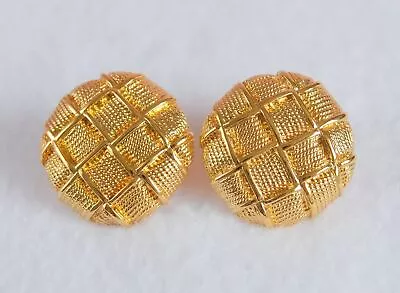Vintage Signed Napier Textured Gold Tone Metal Round Button Clip On Earrings • $9.99