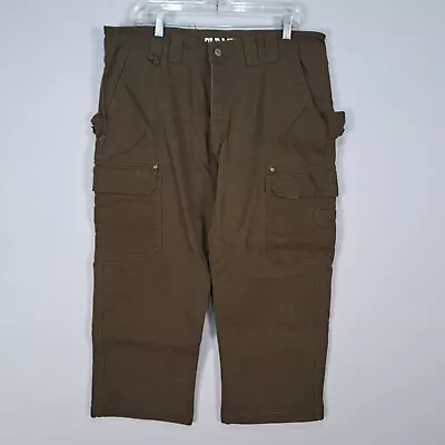 Old Mill Pants Men's 38x30 Altered Fleece Lined Cargo Canvas Brown Hemmed • $11.69