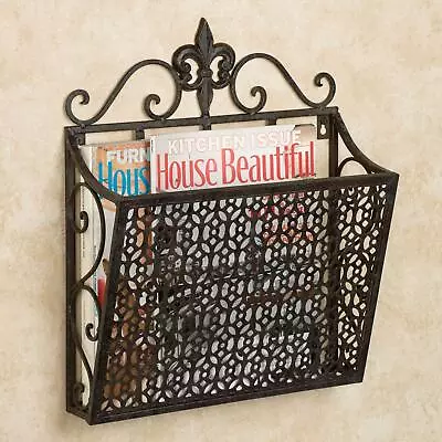 Fleur De Lis Wall Magazine Rack -Made Of Metal - Espresso Finish - Mounted Or... • $58.06