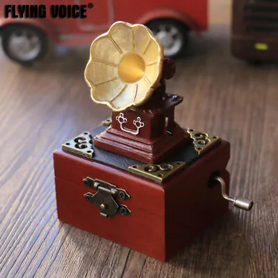 Wood Gramophone Music Box Hand Crank Wind Up Mirror Case Xmas Party Present Gift • $43.99