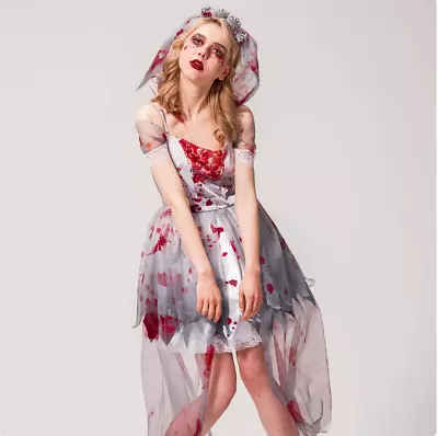 Adult Ladies Zombie Bride Halloween Fancy Dress Costume Size 6-8 • £11.99