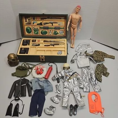 Vintage 1964 GI Joe 12  Doll With Wooden Footlocker Clothes Weapons Accessories  • $209.95