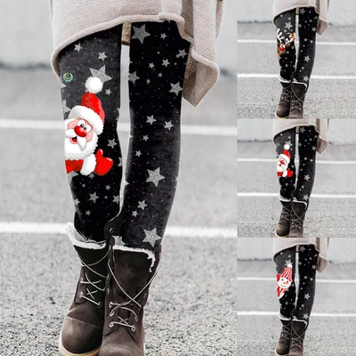 £14.80 • Buy Women Casual Cute Christmas Cartoon  Santa Print Inside Leggings Boots Pants