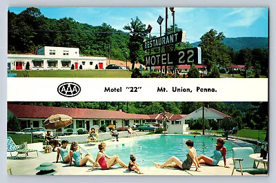 Mt Union PA Motel 22 Vtg Postcard Multi-View Pool Restaurant Huntingdon County • $2.99