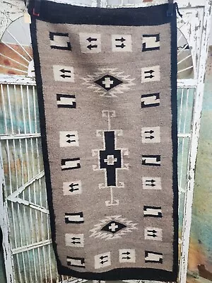 Antique Navajo Rug Handwoven Wool Native American Blanket 30x58 • $275