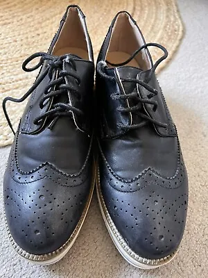 Black Brogue Style Platform Wedge Shoes Size 41 • £12