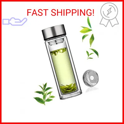 PARACITY Glass Tea Infuser Bottle Double Wall Borosilicate Portable Travel Mug T • $19.28