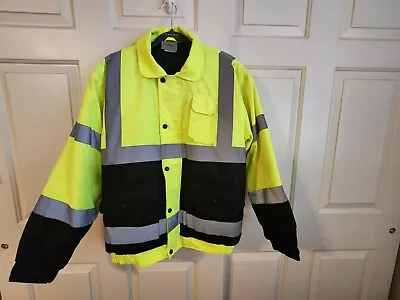 Utility Pro Wear Uhv562 High Visibility Safety Bomber Jacket Quilted Hood Size M • $20