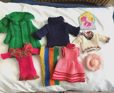 VINTAGE BARBIE DOLL HAND KNIT Dresses Coat Hat Sweaters 1966 VGUC • $32.99