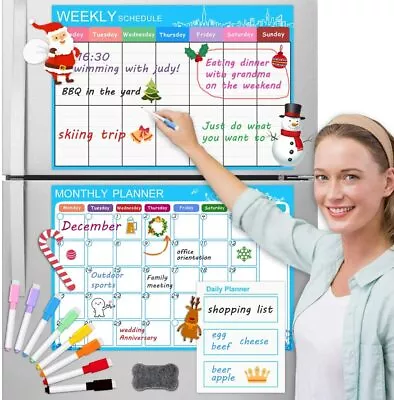 Set Of 3 Refrigerator Magnetic Dry Erase Calendars: MonthlyWeeklyDaily W/ PENs • $16.99