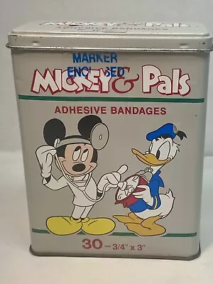 Vtg Walt Disney  MICKEY & PALS  Donald Duck Bandages Empty Metal TIN 4  X 3  USA • $7.99