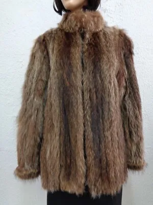 Mint Natural Raccoon Fur Coat Jacket Women Woman Size 8-10 Medium • $225.34