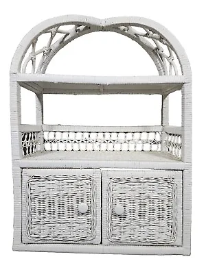 Vintage Wicker Rattan Arched Shelf Cabinet Storage Bohemian Tropical Boho Decor • $85