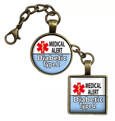 Medical Alert Diabetic Type 2 Purse Charm Zipper Pull Diabetes Alert Jewelry • $9.86