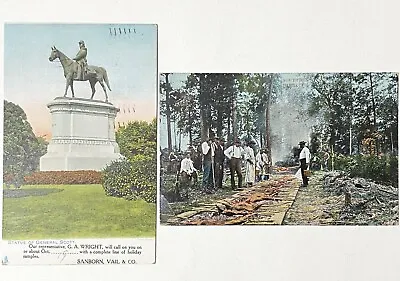 $9.99 • Buy 1905 Vtg 2 Postcard Lot Salesman Sample Sanborn Vail & Co, Southern BBQ & Statue