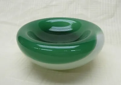 Vintage Hand-Blown Round Murano Style Green & White Art Glass Bowl MCM MINT 6.5  • $20