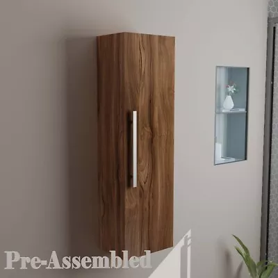 1200mm Walnut Wall Hung Tall Cabinet Bathroom Cupboard Storage Unit Furniture UK • £129.99