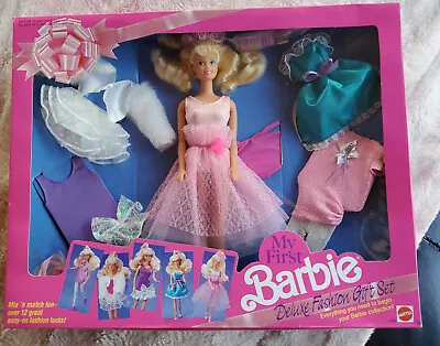 NRFB 1991 Mattel My First Barbie Deluxe Fashion Gift Set 2483 Damaged Box • $65