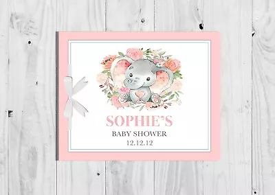 £7.48 • Buy PERSONALISED Pink Floral Elephant, Girl, Baby Shower Guest Book, Keep Sake, Game