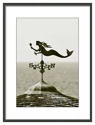 Mermaid Weathervane In Sepia  15 X20  Framed Fine Art Print • $209