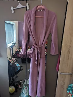 M&s Ladies Pinky Purple Soft Ribbed Towelling Dressing Gown -size 12-14 Long • £12.99