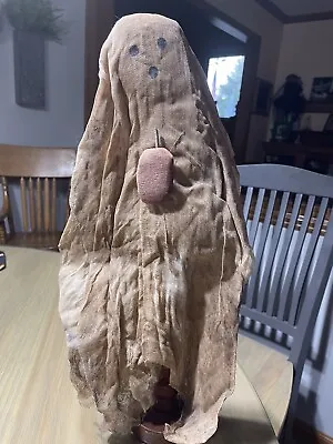Unique Tea Stained Muslin Fabric Ghost Statue On Wood Stand 18” Tall • $9.99