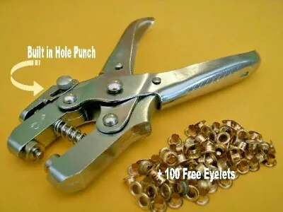 Heavy Duty Eyelet Pliers Hole Punch Kit Metal Washer Rings Hand Tool Eyes Eylet • £12.99