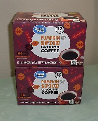 2 Boxes Great Value Ground Coffee K Cups ~ Pumpkin Spice ~ 12 Ct Each BB 02/2025 • $15.30