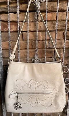 Brighton Collection Ivory Leather Handbag Embroidery W/Rhinestone Flower RARE! • £19.28