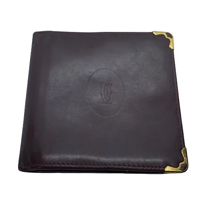 Authentic Must De Cartier Bordeaux Burgundy Leather Simple Bifold Wallet • $69.67