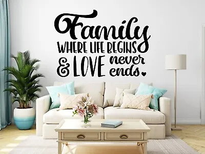 Family Sticker Where Life Begins Wall Love Home Decal Bedroom Quotes Vinyl Art • £4.40