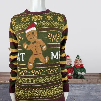 Gingerbread Man Funny Tacky LIGHT UP Ugly Christmas Sweater  Eat Me  Party Fun M • $27.99