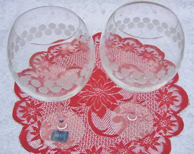 Lot Of 2 Pair Mikasa Cheers Too Etched Balloon Wine Goblets French Crystal Dots • $17.90