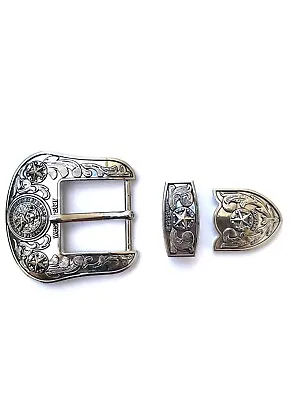 Western Buckle Set 3 Piece Bull Rider Cowboy Buckle Star Hebilla Jinete Toro 1.5 • $24.99