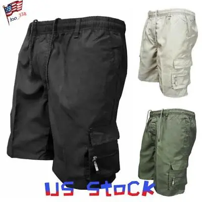 $8.54 • Buy Men's Elastic Waist Cargo Pockets Pants Shorts Work Sport Casual Short Trousers