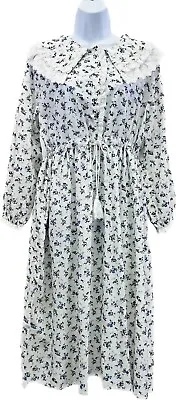 New Women’s Mori Girl Lace Collar Ruffle Front Cotton Floral Dress US OS S/M • $29.90