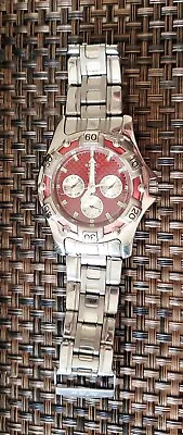 Relic Wet Men Watch Stainless Silver Steel 50m Battery Day Date 24hr Red Quartz • $19.95