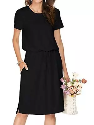 Simier Fariry Women Summer Knit Short Sleeve Pockets Teacher Funeral Casual Midi • $7.99