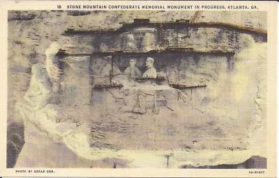 Atlanta GA Stone Mountain Confederate Monument Civil War PC 1935 Teich Linen • $3.49