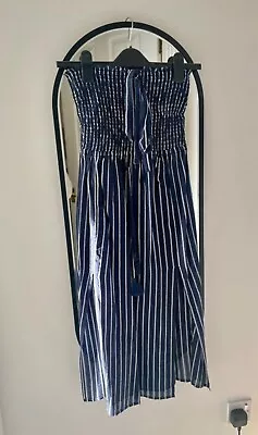 Marks & Spencer Strapless Sundress Navy Striped Size 8 • £15