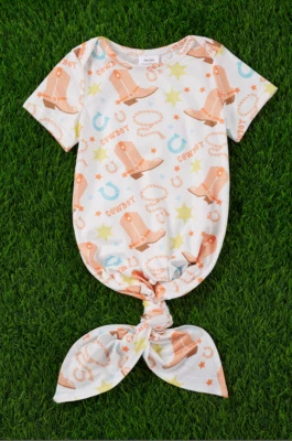 $12 • Buy ON SALE Baby Gown With Cowboy Boots Horse Shoe Western Print  Unisex Baby Gown