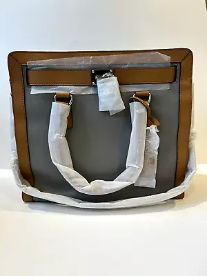 Michael Kors Hamilton Frame Out North South Gray Acorn Leather Tote Handbag • $139.95