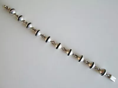 Mexican Sterling Silver Onyx Beaded Bracelet 8 Inch • $12.07