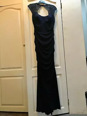 Xscape Midnight Blue Evening Gown Ruched UK8/10 • £30