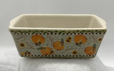 VTG Nantucket Stoneware Mini Loaf Pan Glossy Finish Fall Pumpkins And Sunflowers • $8.99