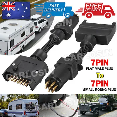 7 Pin Flat Male To 7 Pin Small Round Trailer Plug Adaptor Caravan Connector • $13.95